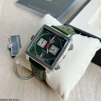 TAG HEUER MONACO PRATA VERDE COURO 40MM