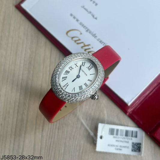 CARTIER BAIGNOIRE PRATA COURO BRILHANTES 32MM FEMININO