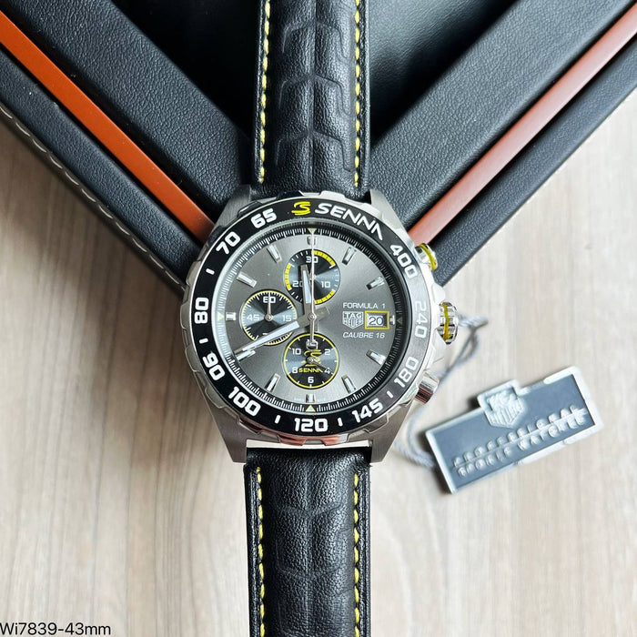 TAG HEUER F1 FORMULA 1 SENNA PRATA COURO 43MM