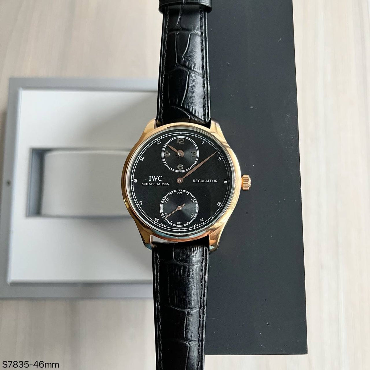 IWC REGULATEUR ROSE PRETO COURO AUTOMÁTICO 46MM