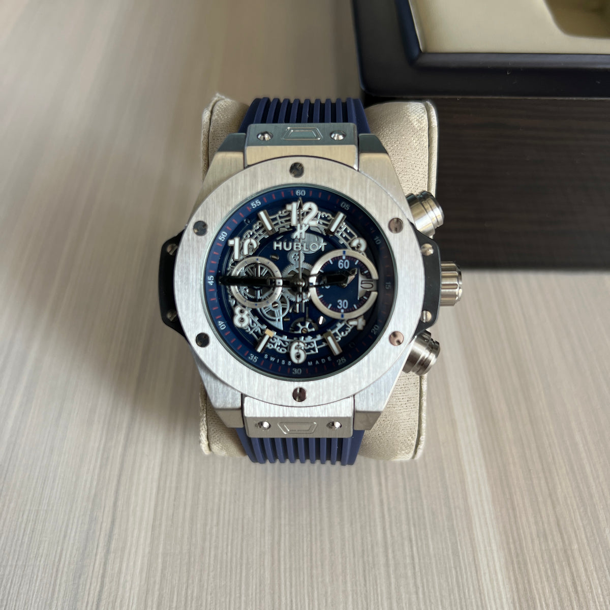 HUBLOT BIG BANG UNICO PRATA AZUL 44MM