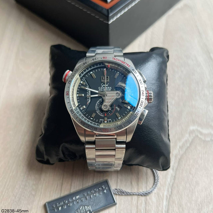 TAG HEUER CARRERA CAL 36 PRATA PRETO 45MM