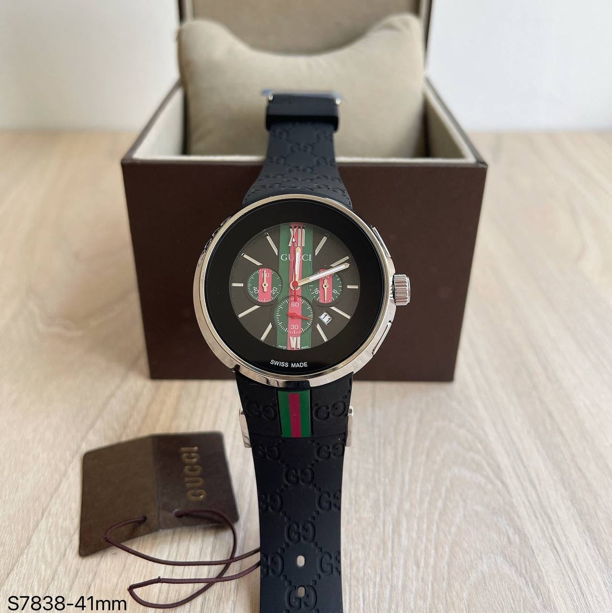 GUCCI PRATA PRETO PULSEIRA BORRACHA 41MM