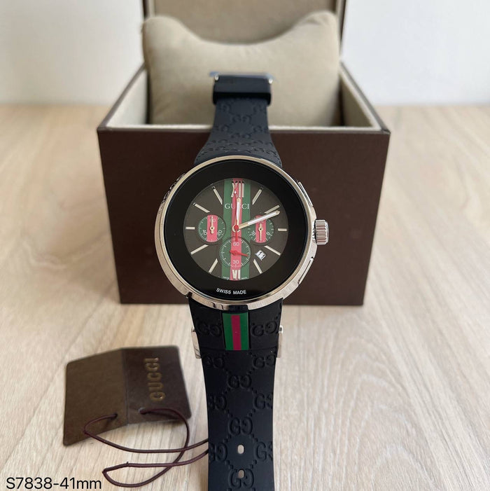 GUCCI PRATA PRETO PULSEIRA BORRACHA 41MM