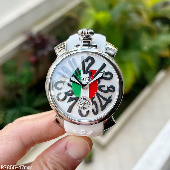 GAGA MILANO PRATA BRANCO BORRACHA 47MM