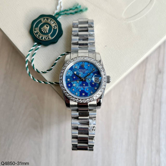 ROLEX DATEJUST PRATA AZUL BRILHANTES FEMININO 31MM