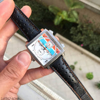 TAG HEUER MONACO PRATA BRANCO COURO 40MM