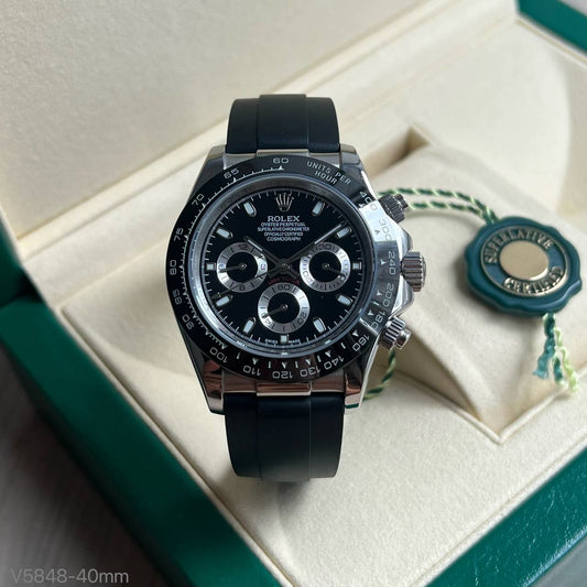 ROLEX DAYTONA PRATA PRETO BORRACHA 40MM