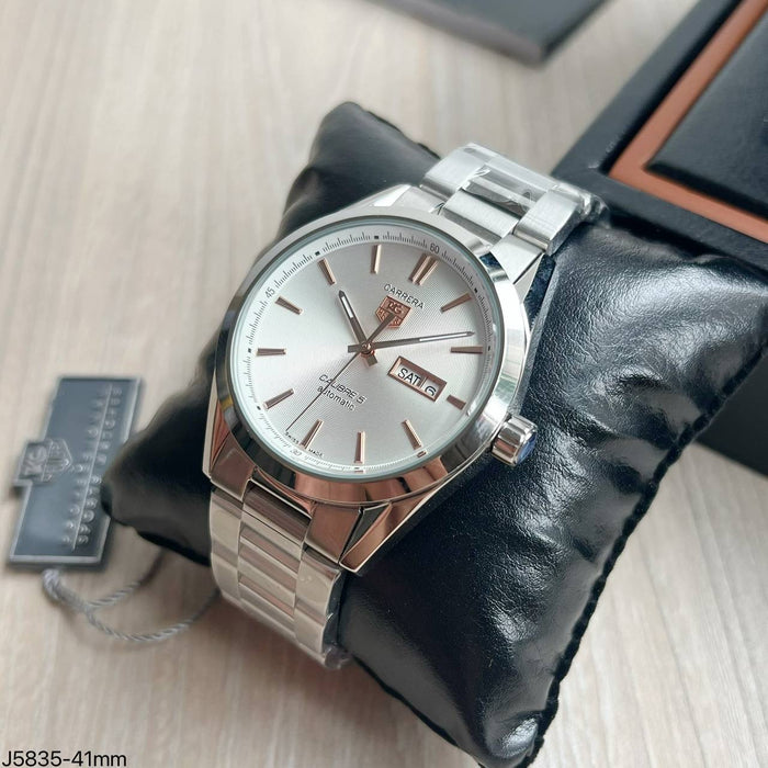TAG HEUER CARRERA CAL 5 PRATA BRANCO ROSE AUTOMATICO 41MM