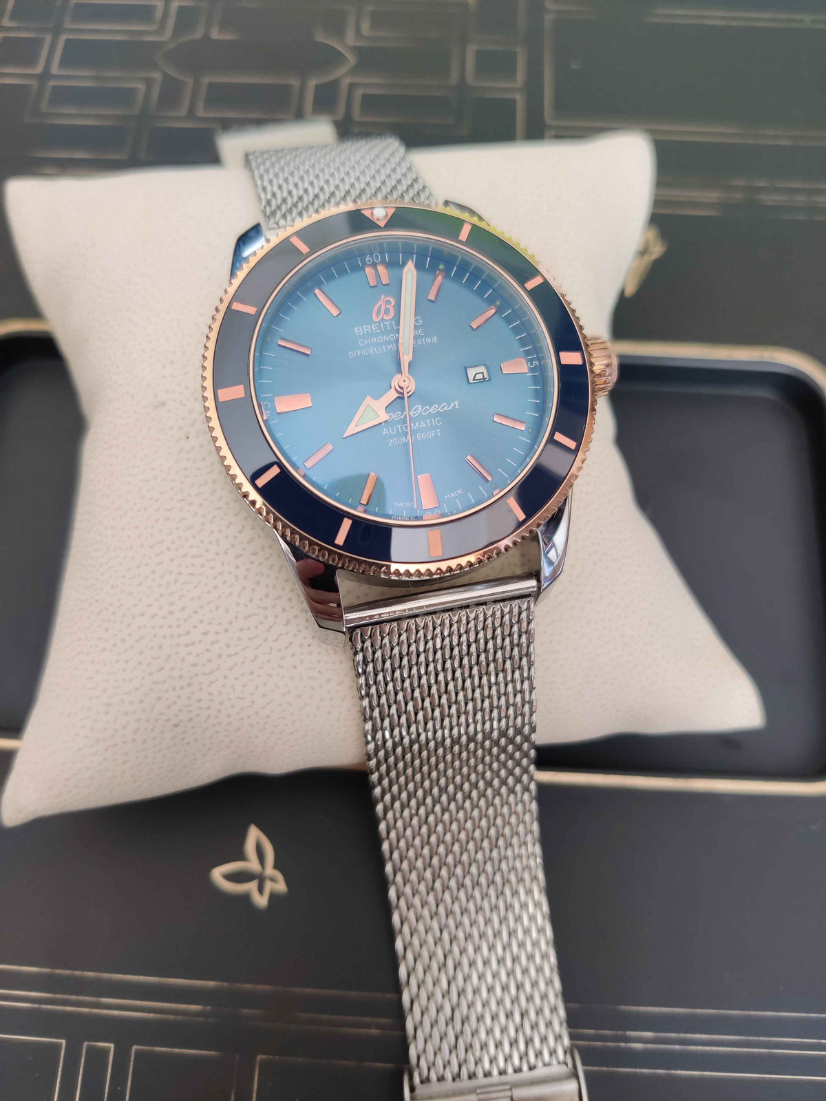 BREITLING SUPEROCEAN AUTOMÁTICO ROSE PRETO 46MM