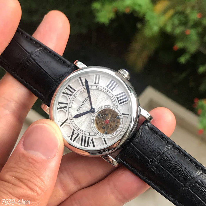 CARTIER PRATA COURO 41MM