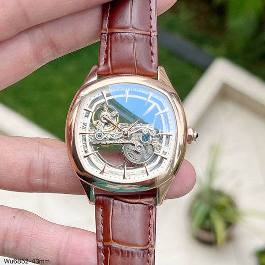 CARTIER DRIVE ESQUELETO ROSE COURO 43MM