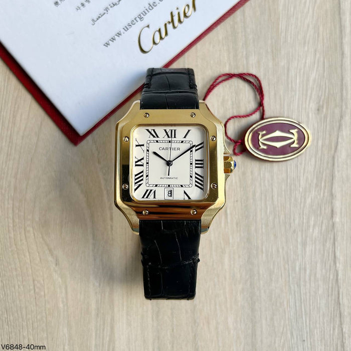 CARTIER SANTOS DOURADO COURO 40MM X 47MM