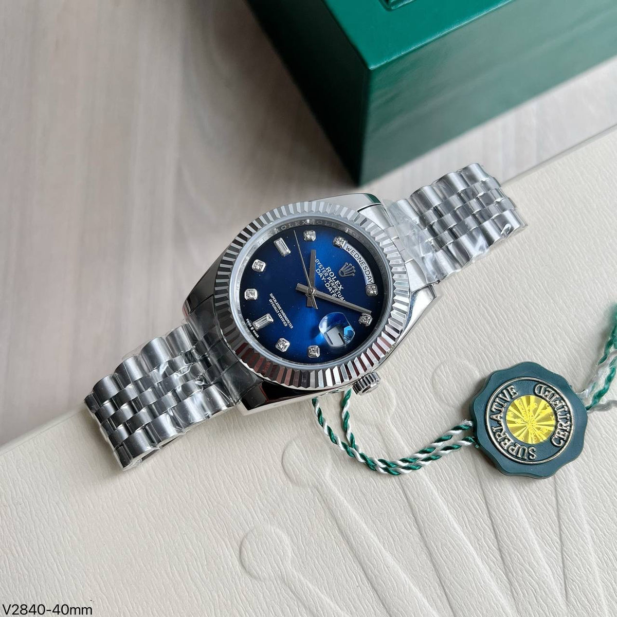 ROLEX DAY-DATE PRATA AZUL BRILHANTES JUBILEU 40MM