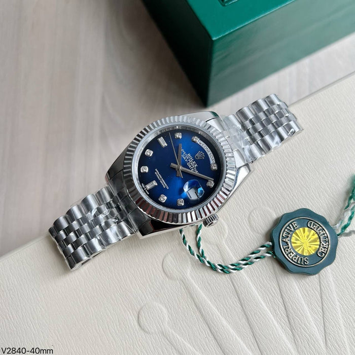 ROLEX DAY-DATE PRATA AZUL BRILHANTES JUBILEU 40MM