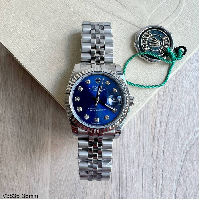 ROLEX DATEJUST PRATA AZUL BRILHANTES FEMININO 36MM