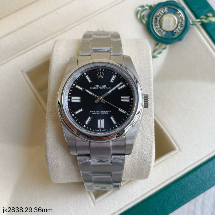 ROLEX OYSTER PERPETUAL PRATA PRETO FEMININO 36MM