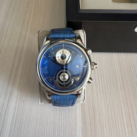 MONT BLANC PRATA COURO AZUL 46MM