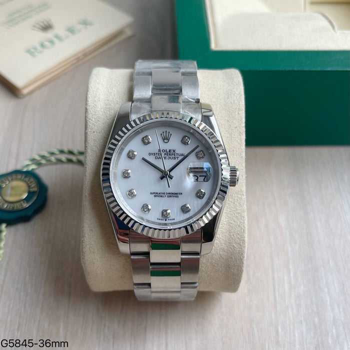 ROLEX DATEJUST PRATA BRANCO BRILHANTES FEMININO 36MM