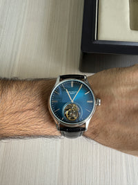 PATEK PHILIPPE PRATA AZUL COURO AUTOMATICO 43MM