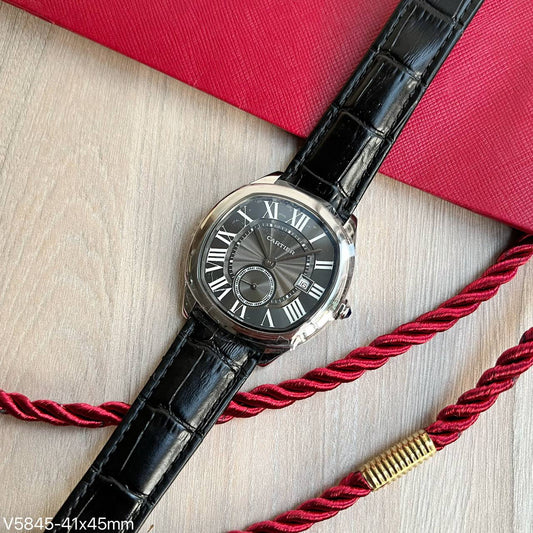 CARTIER DRIVE PRATA CINZA COURO 43MM