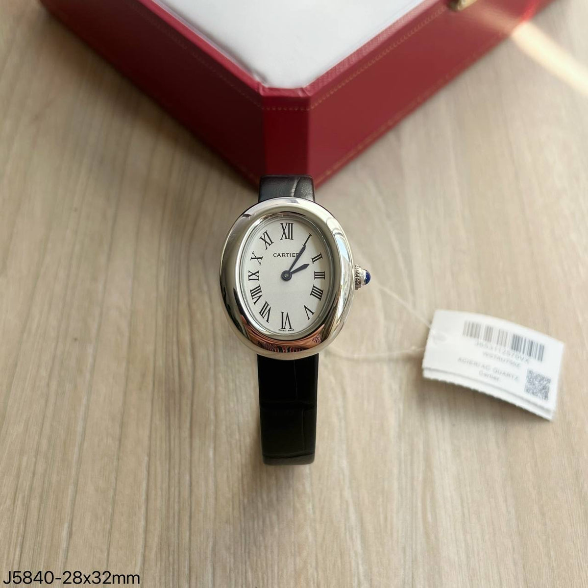 CARTIER BAIGNOIRE PRATA COURO 32MM FEMININO