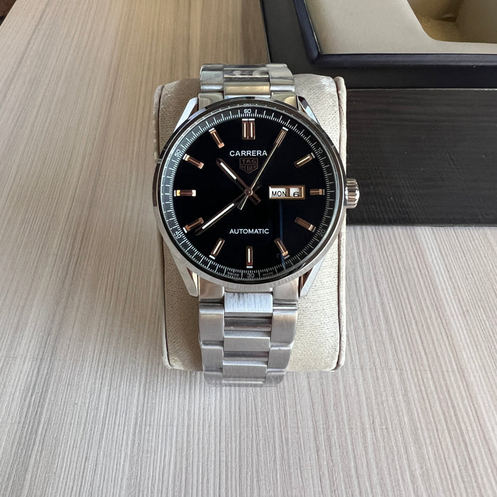 TAG HEUER CARRERA CAL 5 PRATA PRETO ROSE AUTOMATICO 41MM