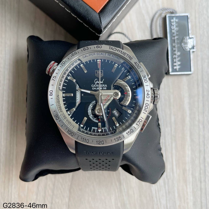 TAG HEUER CARRERA CAL 36 PRATA PRETO BORRACHA 45MM