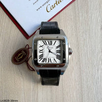 CARTIER SANTOS PRATA COURO 40MM X 47MM