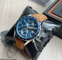 TAG HEUER CARRERA PRATA COURO AUTOMATICO 43MM