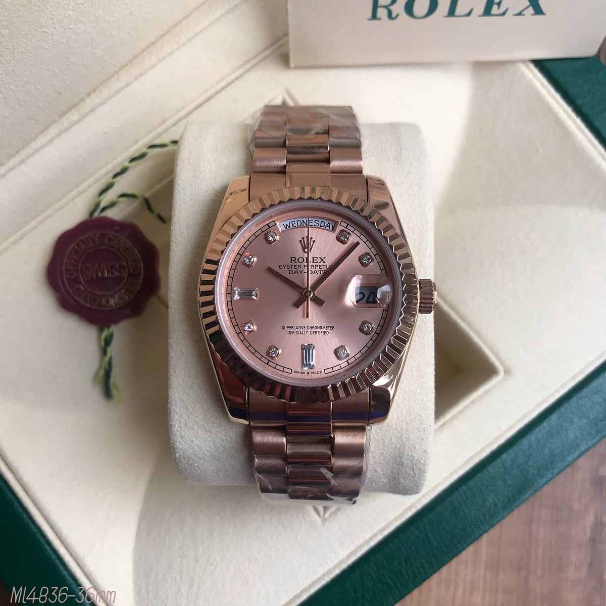 ROLEX DAY-DATE ROSE BRILHANTES FEMININO 36MM