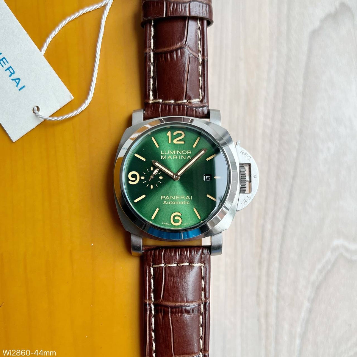 PANERAI LUMINOR MARINA PRATA VERDE COURO 44MM