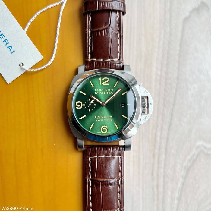 PANERAI LUMINOR MARINA PRATA VERDE COURO 44MM