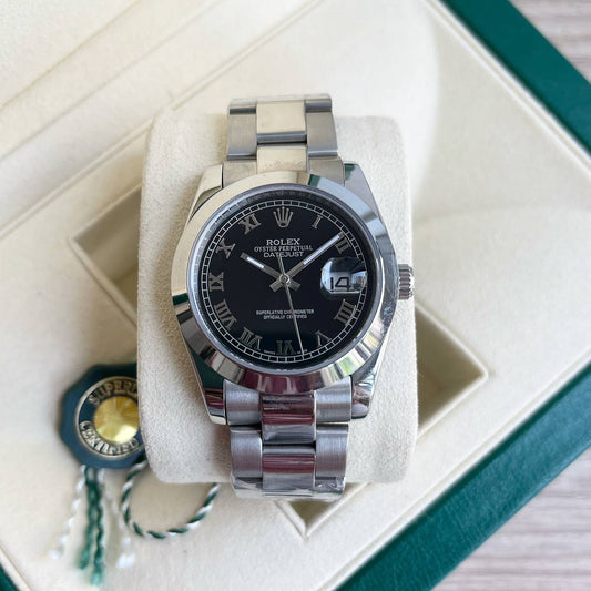 ROLEX DATEJUST PRATA PRETO FEMININO 36MM