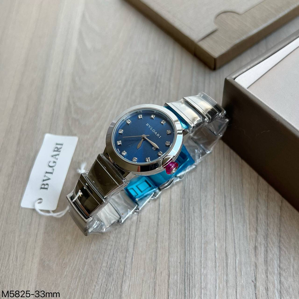 BVLGARI LUCEA PRATA AZUL 33MM FEMININO