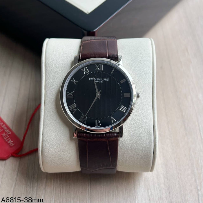 PATEK PHILIPPE MOEDA SLIM PRATA COURO 42MM