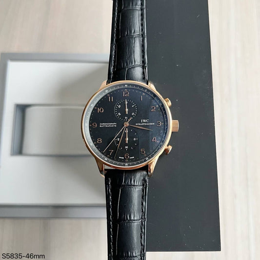 IWC PORTUGUESE ROSE PRETO COURO 46MM
