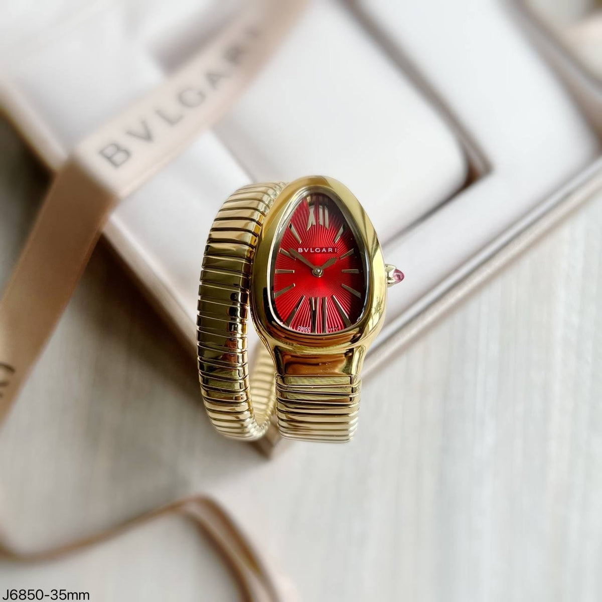 BVLGARI SERPENTE DOURADO VERMELHO 1 VOLTA  23MM X 35MM FEMININO