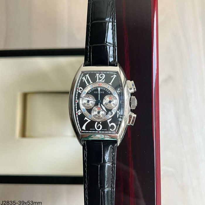 FRANCK MULLER PRATA PRETO COURO 39MMX53MM