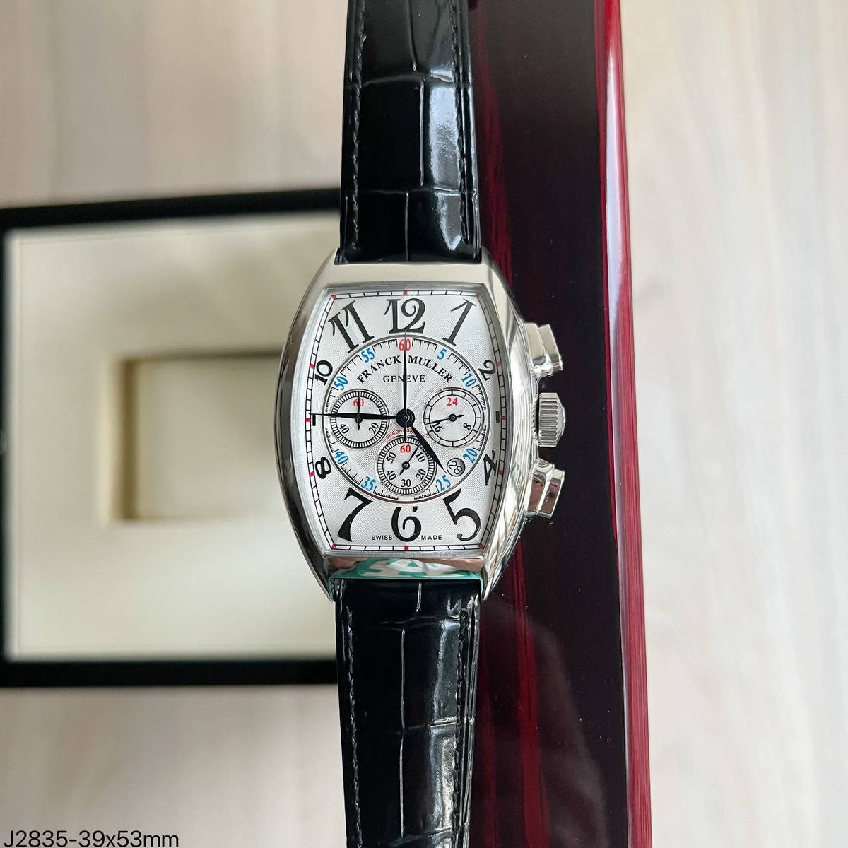 FRANCK MULLER PRATA BRANCO COURO 39MMX53MM