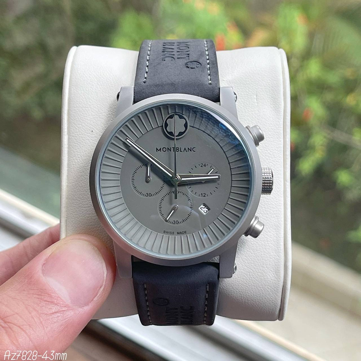 MONT BLANC PRATA CINZA COURO 43MM