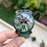 GAGA MILANO PRETO VERDE COURO 47MM
