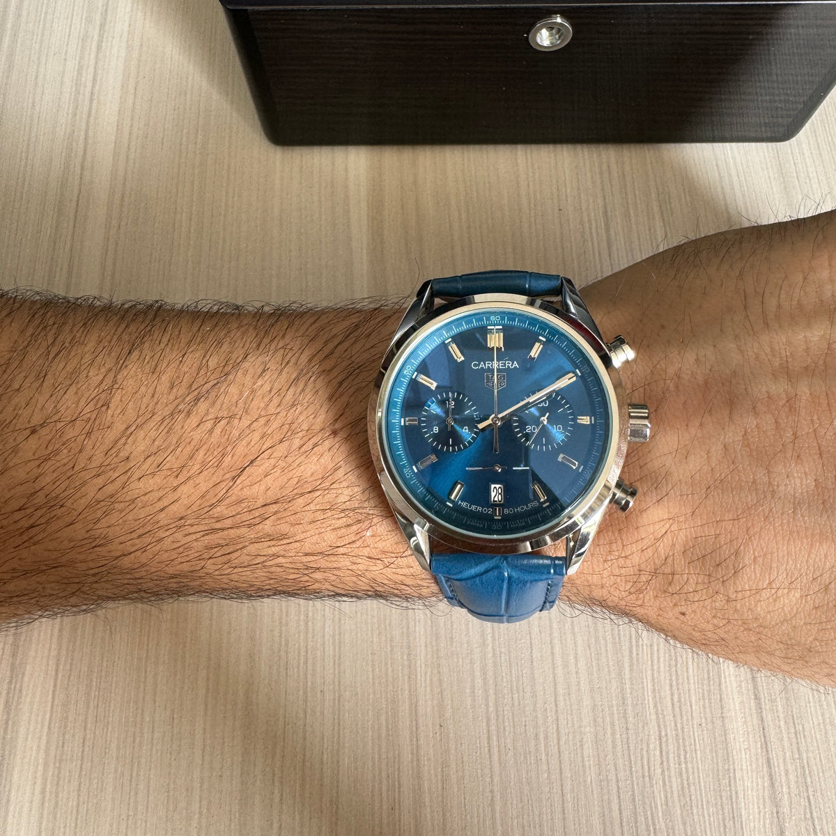 TAG HEUER CARRERA PRATA AZUL COURO 41MM