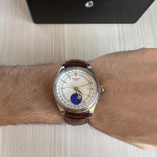 ROLEX CELLINI PRATA COURO 40MM