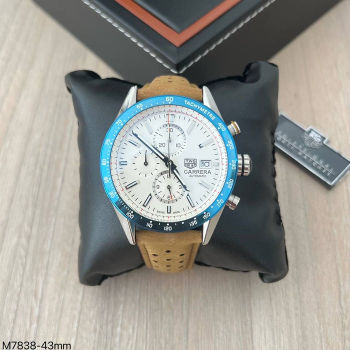TAG HEUER CARRERA PRATA COURO 43MM