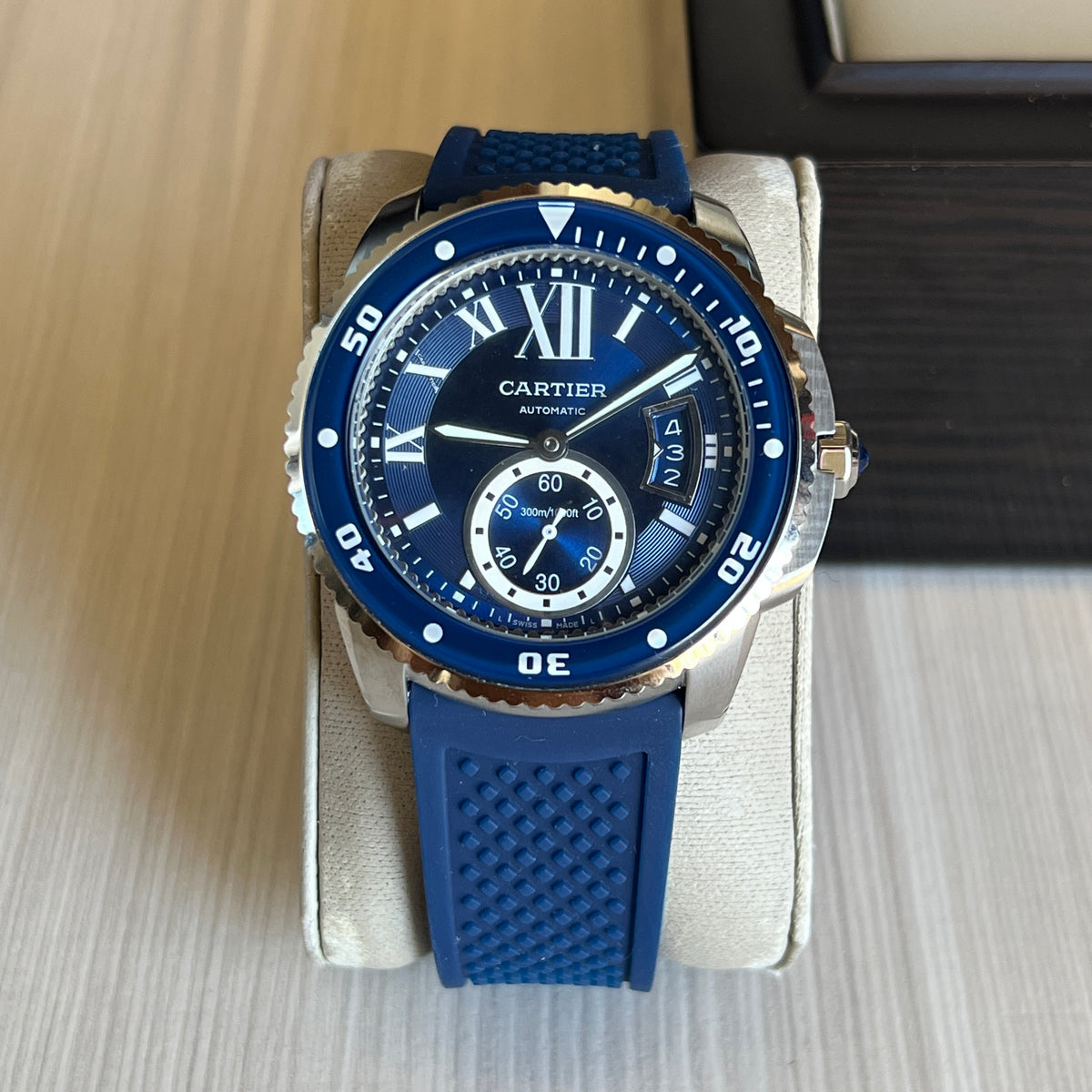 CARTIER DIVER PRATA AZUL BORRACHA 43MM