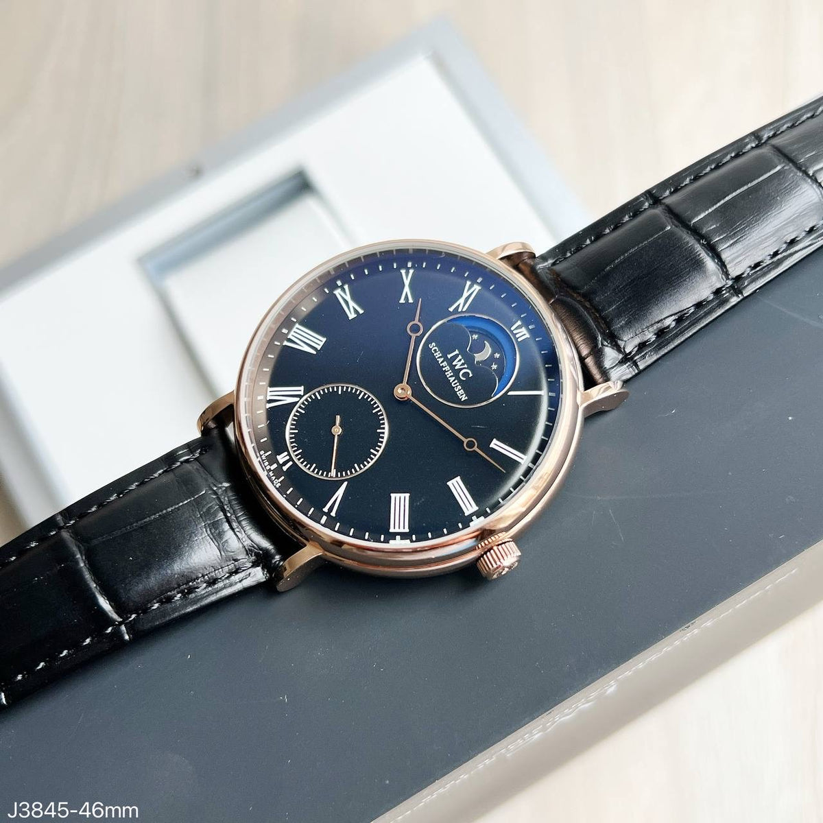 IWC PORTOFINO ROSE PRETO COURO AUTOMÁTICO 46MM