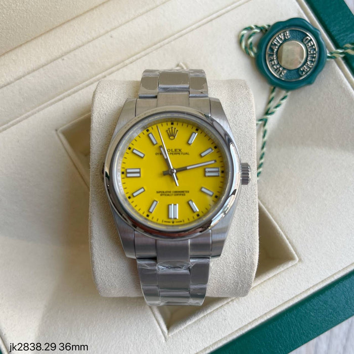 ROLEX OYSTER PERPETUAL PRATA AMARELO FEMININO 36MM