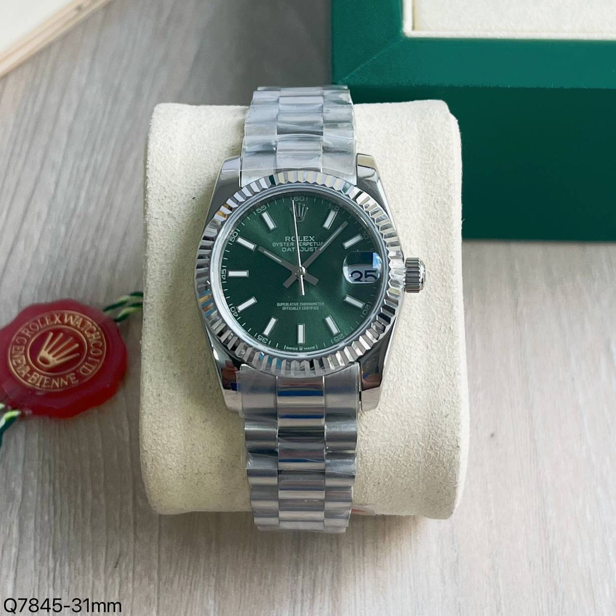 ROLEX DATEJUST PRATA VERDE FEMININO 31MM