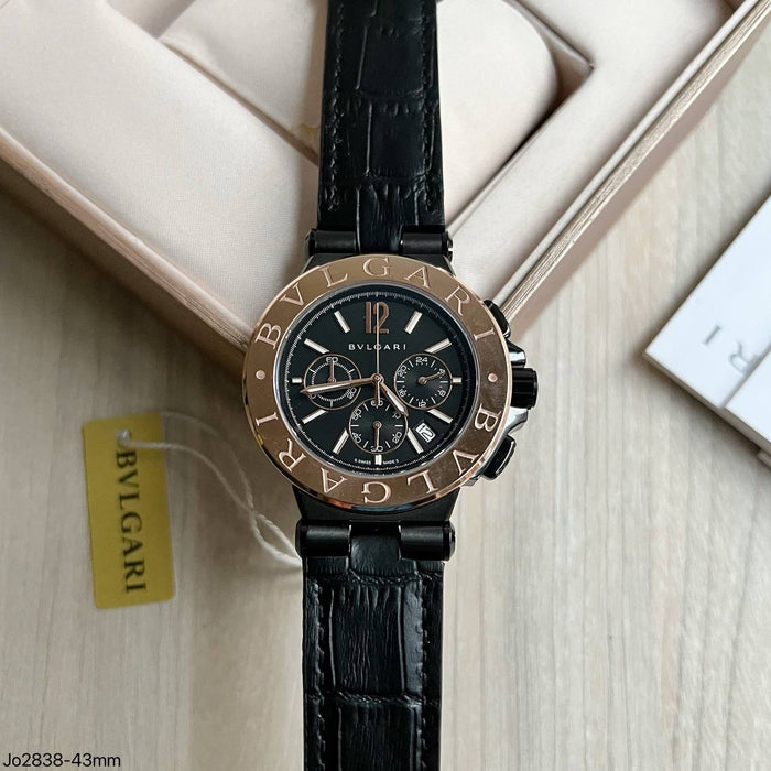 BVLGARI DIAGONO PRETO ROSE COURO 43MM